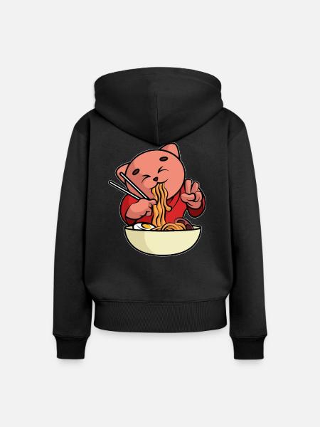 Katze Ramen Japan - Frauen Premium Bio Zip Hoodie - Schwarz