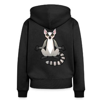 Méditation lémur - Sweat à capuche zippé Premium bio Femme - noir - Dos - Julia (174cm)