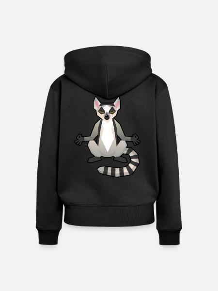 Lemur Meditation - Frauen Premium Bio Zip Hoodie - Schwarz