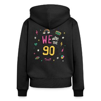 90er Jahre - Frauen Premium Bio Zip Hoodie - Schwarz - Hinten - Julia (174cm)
