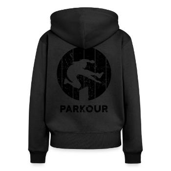 Parkour - Frauen Premium Bio Zip Hoodie - Schwarz - Hinten - Julia (174cm)