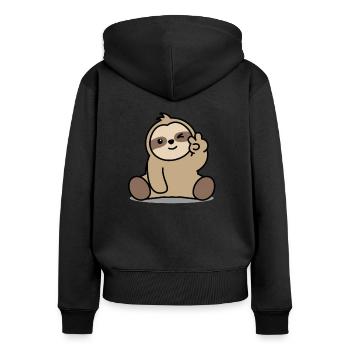 Faultier Peace - Frauen Premium Bio Zip Hoodie - Schwarz - Hinten - Julia (174cm)