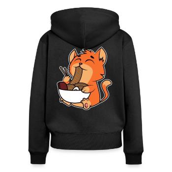 Katze Ramen Nudeln - Frauen Premium Bio Zip Hoodie - Schwarz - Hinten - Julia (174cm)