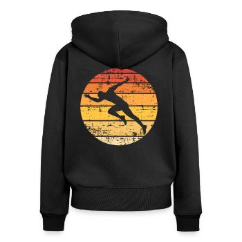 Sprinter Silhouette - Frauen Premium Bio Zip Hoodie - Schwarz - Hinten - Julia (174cm)