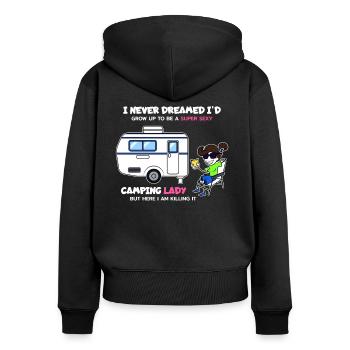 Camping Lady - Women's Premium Organic Zip Hoodie - black - Back - Julia (174cm)