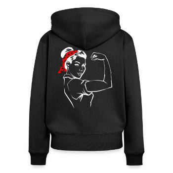 Femme forte - Sweat à capuche zippé Premium bio Femme - noir - Dos - Julia (174cm)
