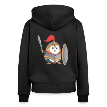 Pinguin Ritter - Frauen Premium Bio Zip Hoodie - Schwarz - Hinten - Julia (174cm)