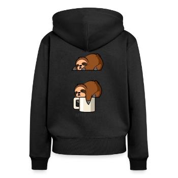 Faultier Kaffee - Frauen Premium Bio Zip Hoodie - Schwarz - Hinten - Julia (174cm)