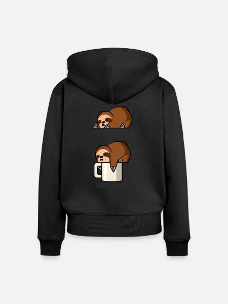 Faultier Kaffee - Frauen Premium Bio Zip Hoodie - Schwarz
