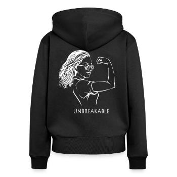Unbreakable Woman - Women's Premium Organic Zip Hoodie - black - Back - Julia (174cm)