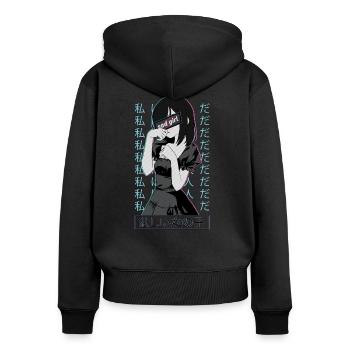 Anime Sad Waifu - Sweat à capuche zippé Premium bio Femme - noir - Dos - Julia (174cm)
