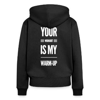 Fitness Lustiger Spruch - Frauen Premium Bio Zip Hoodie - Schwarz - Hinten - Julia (174cm)