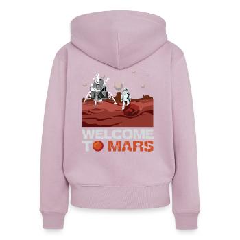 Mars Bienvenue - Sweat à capuche zippé Premium bio Femme - rose poudré - Dos - Julia (174cm)