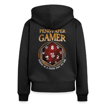 Pen And Paper Gamer - Women's Premium Organic Zip Hoodie - black - Back - Julia (174cm)