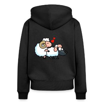 Wolf Schaf Liebe Lustig - Frauen Premium Bio Zip Hoodie - Schwarz - Hinten - Julia (174cm)