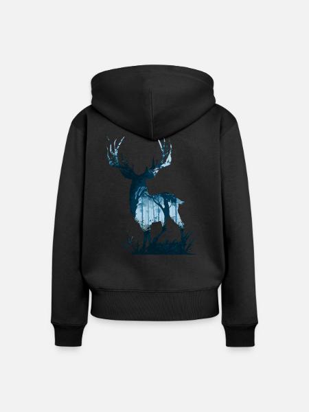 Waldgeist Hirsch - Frauen Premium Bio Zip Hoodie - Schwarz