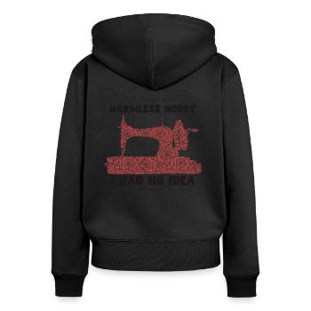 Nähen Näher - Frauen Premium Bio Zip Hoodie - Schwarz - Hinten - Julia (174cm)