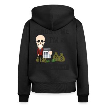 Comptable drôle - Sweat à capuche zippé Premium bio Femme - noir - Dos - Julia (174cm)
