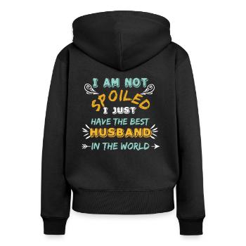 Verwöhnte Ehefrau Lustig - Frauen Premium Bio Zip Hoodie - Schwarz - Hinten - Julia (174cm)