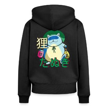 Anime Katze Tanuki Yokai - Frauen Premium Bio Zip Hoodie - Schwarz - Hinten - Julia (174cm)