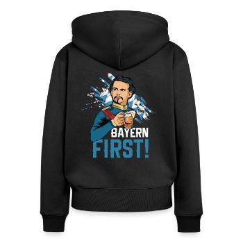 Bayern First - Freistaat Bayern König Ludwig - Frauen Premium Bio Zip Hoodie - Schwarz - Hinten - Julia (174cm)