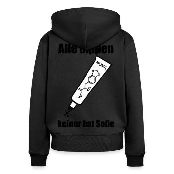 Alle dippen keiner hat Soße - Frauen Premium Bio Zip Hoodie - Schwarz - Hinten - Julia (174cm)