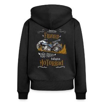 Echte Frauen fahren Motorrad - Frauen Premium Bio Zip Hoodie - Schwarz - Hinten - Julia (174cm)