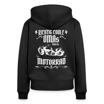 Motorrad T Shirt - Coole Omas - Frauen Premium Bio Zip Hoodie - Schwarz - Hinten - Julia (174cm)