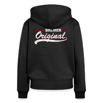Bremer Original - Frauen Premium Bio Zip Hoodie - Schwarz - Hinten - Julia (174cm)