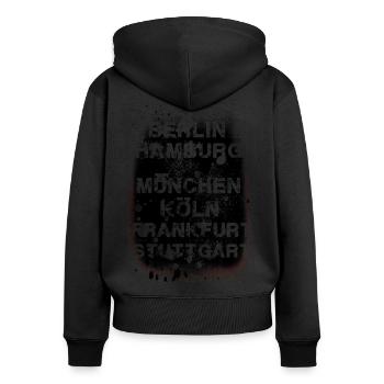 schwarz,deutsche städte,frankfurt,berlin,hamburg - Frauen Premium Bio Zip Hoodie - Schwarz - Hinten - Julia (174cm)