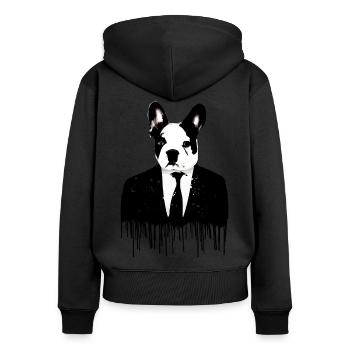 bulldog, dog, great dane, suit ,graffiti - Women's Premium Organic Zip Hoodie - black - Back - Julia (174cm)
