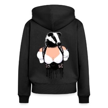 dachs ,dirndl,stinktier,volksfest - Frauen Premium Bio Zip Hoodie - Schwarz - Hinten - Julia (174cm)