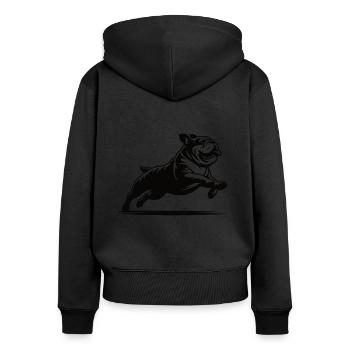 Lustiges Bulldoggen Design – Charmebolzen - Frauen Premium Bio Zip Hoodie - Schwarz - Hinten - Julia (174cm)