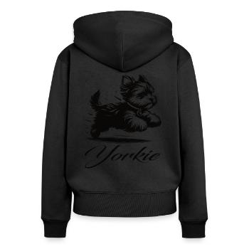 Funny Yorkshire Terrier Design – Small but Mighty - Women's Premium Organic Zip Hoodie - black - Back - Julia (174cm)