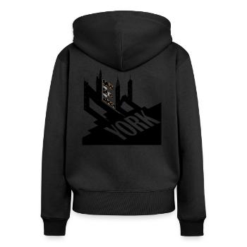 Conception typographique de New York City pour Big Apple - Sweat à capuche zippé Premium bio Femme - noir - Dos - Julia (174cm)