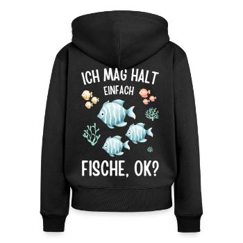 Fische Fischmotiv Damen Aquarium Spruch - Frauen Premium Bio Zip Hoodie - Schwarz - Hinten - Julia (174cm)