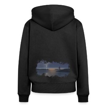 Meer und Land. Westküste bei Sonnenuntergang. - Frauen Premium Bio Zip Hoodie - Schwarz - Hinten - Julia (174cm)