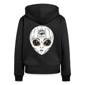 Illuminati Alien T-Shirt - All sehendes Auge - Frauen Premium Bio Zip Hoodie - Schwarz - Hinten - Julia (174cm)