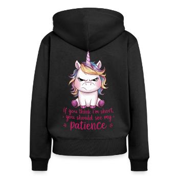 Mignonne petite licorne à la fin avec patience - Sweat à capuche zippé Premium bio Femme - noir - Dos - Julia (174cm)