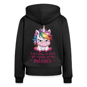 Mignonne petite licorne à la fin avec patience - Sweat à capuche zippé Premium bio Femme - noir - Dos - Julia (174cm)