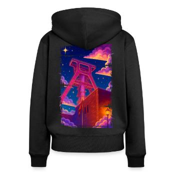 Förderturm Zeche Ruhrpott - Frauen Premium Bio Zip Hoodie - Schwarz - Hinten - Julia (174cm)