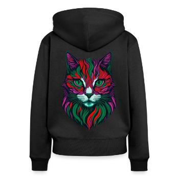 chat symétrique | chat symétrique - Sweat à capuche zippé Premium bio Femme - noir - Dos - Julia (174cm)