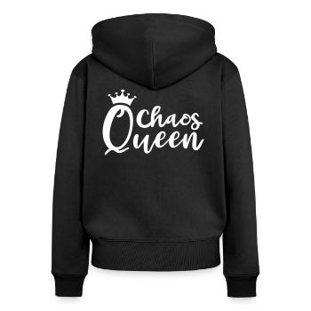 Chaos Queen Chaotin chaotisch Krone Königin Chaot - Frauen Premium Bio Zip Hoodie - Schwarz - Hinten - Julia (174cm)