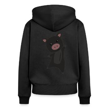 Schwein schwarz Schweinchen süße Tiere Kinder - Frauen Premium Bio Zip Hoodie - Schwarz - Hinten - Julia (174cm)