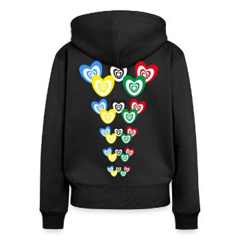 Wilde Sportspiele mit bunten Herzen. - Frauen Premium Bio Zip Hoodie - Schwarz - Hinten - Julia (174cm)