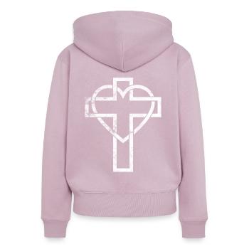 Christianisme - Sweat à capuche zippé Premium bio Femme - rose poudré - Dos - Julia (174cm)