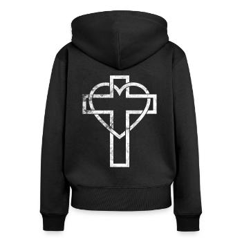 kristendommen - Premium økologisk hoodie med lynlås til kvinder - sort - Bagpå - Julia (174cm)
