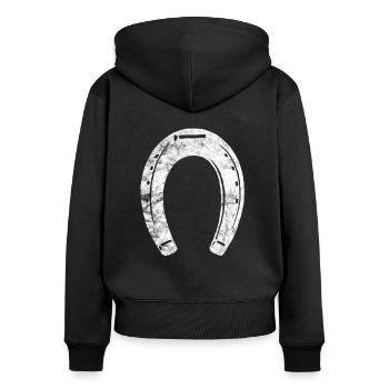 Hufeisen - Frauen Premium Bio Zip Hoodie - Schwarz - Hinten - Julia (174cm)