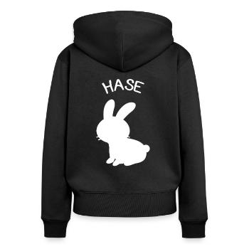 Hase - Frauen Premium Bio Zip Hoodie - Schwarz - Hinten - Julia (174cm)