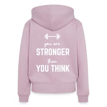 salle de gymnastique - Sweat à capuche zippé Premium bio Femme - rose poudré - Dos - Julia (174cm)